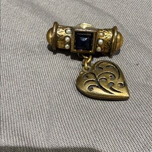 Vintage Gold Heart Brooch with Black Gem